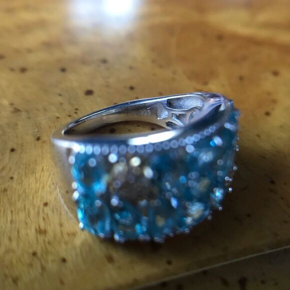Natural Blue Apatite Sterling Silver Turtle Ring Size 5 - Picture 4 of 9